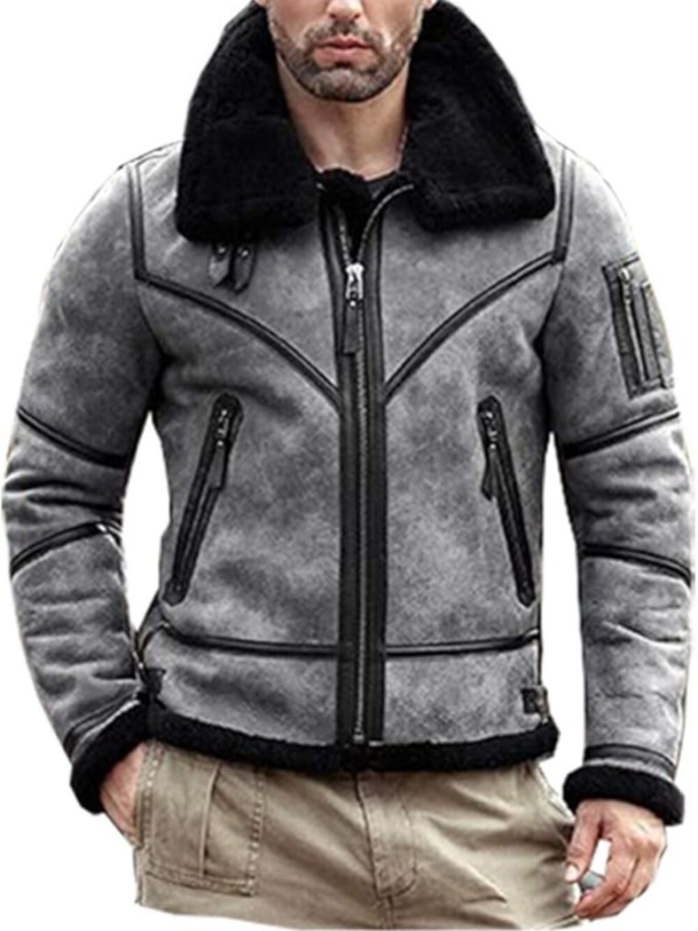 Men B3 Bomber Aviator Shearling Sheepskin Leather Winter fur Jacket